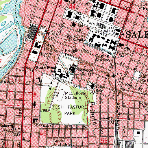 Topographic Map of Salem Hospital Regional Health Services, OR