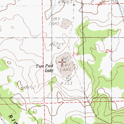 Topographic Map of Two Post Lake, OR