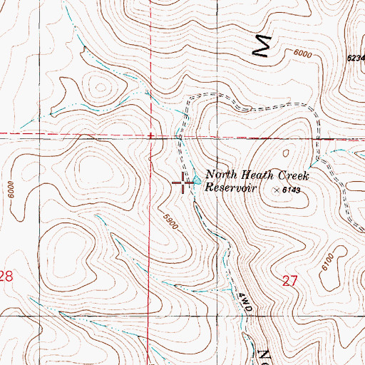 Topographic Map of North Heath Creek Reservoir, OR
