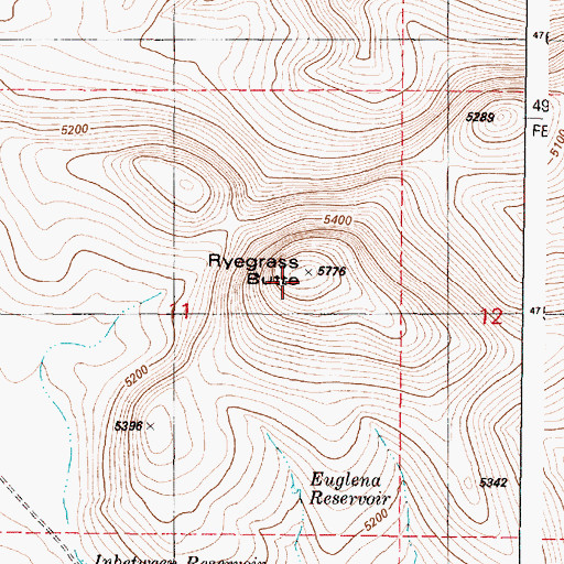 Topographic Map of Ryegrass Butte, OR