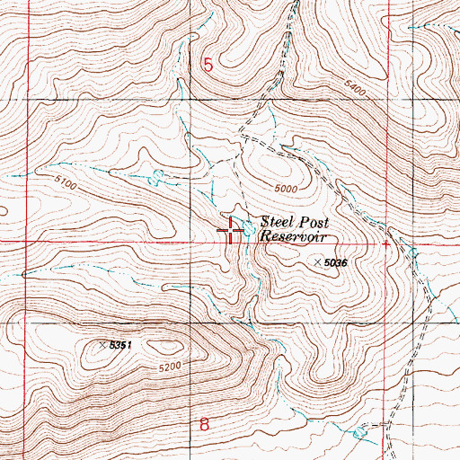 Topographic Map of Steel Post Reservoir, OR