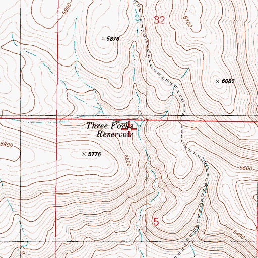 Topographic Map of Three Forks Reservoir, OR