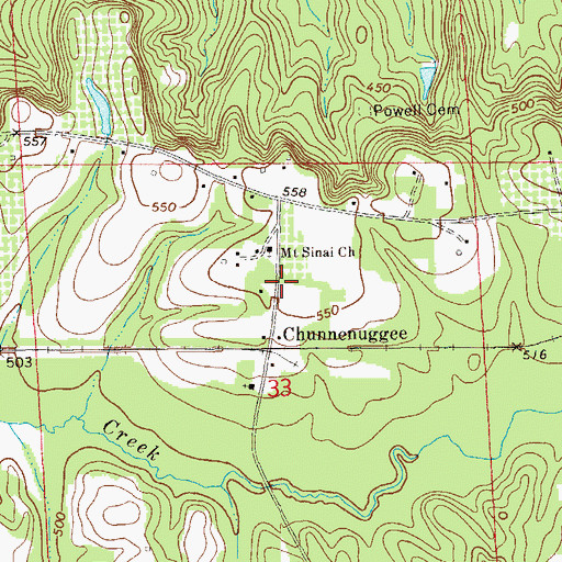 Topographic Map of Chunnenuggee, AL