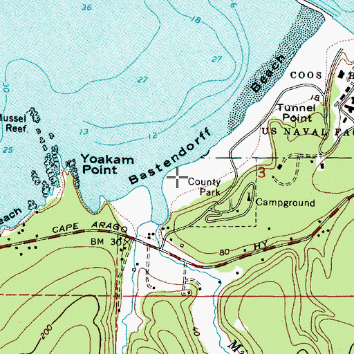 Topographic Map of Bastendorff Beach County Park, OR