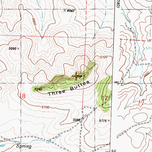 Topographic Map of Three Buttes, OR