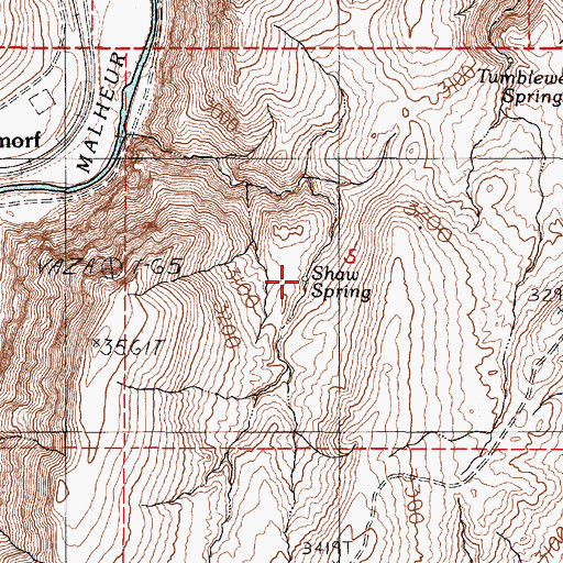 Topographic Map of Shaw Spring, OR