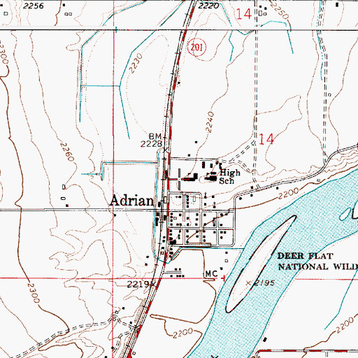 Topographic Map of Adrian Elementary School, OR
