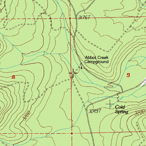Topographic Map of Abbot Creek Recreation Site, OR