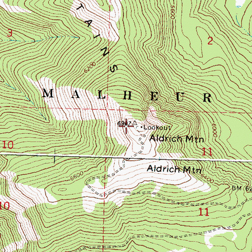 Topographic Map of Aldrich Mountain, OR