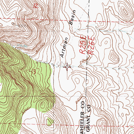 Topographic Map of Artman Basin, OR