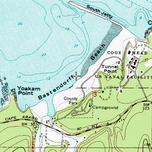 Topographic Map of Bastendorff Beach, OR