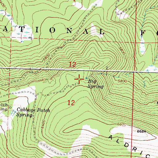 Topographic Map of Big Spring, OR