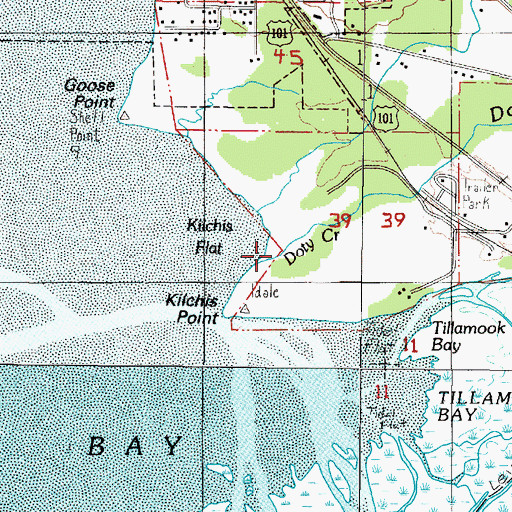 Topographic Map of Doty Creek, OR