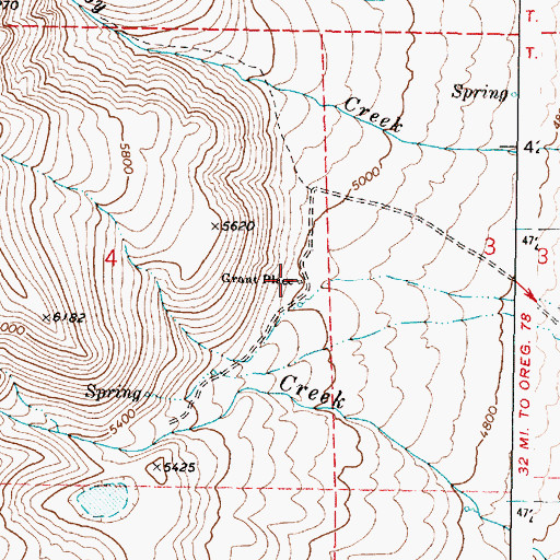 Topographic Map of Grant Place, OR