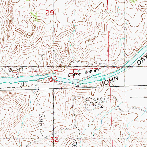 Topographic Map of Liberty Bottom, OR