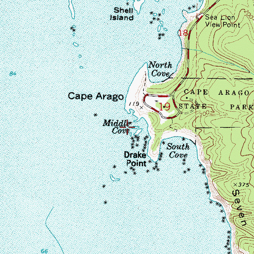 Topographic Map of Middle Cove, OR