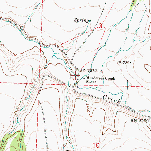 Topographic Map of Murderers Creek Ranch, OR