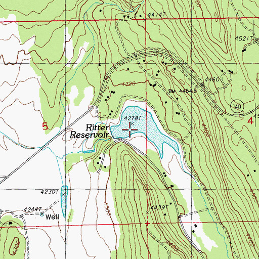 Topographic Map of Ritter Reservoir, OR