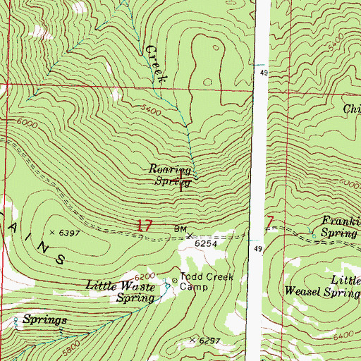 Topographic Map of Roaring Spring, OR