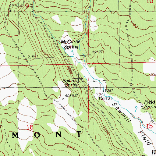 Topographic Map of Sawmill Spring, OR