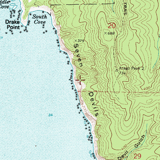 Topographic Map of Seven Devils, OR
