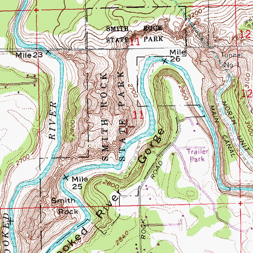 Topographic Map of Smith Rock State Park, OR