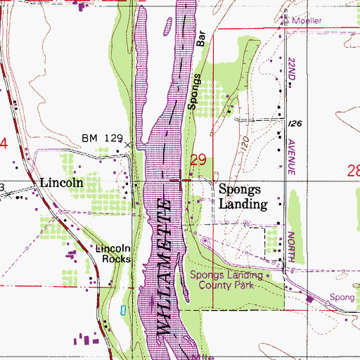 Topographic Map of Spongs Landing, OR