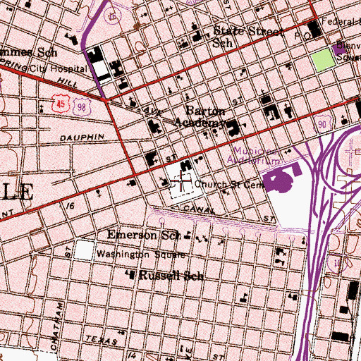 Topographic Map of Church Street Cemetery, AL