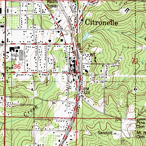 Topographic Map of Citronelle, AL