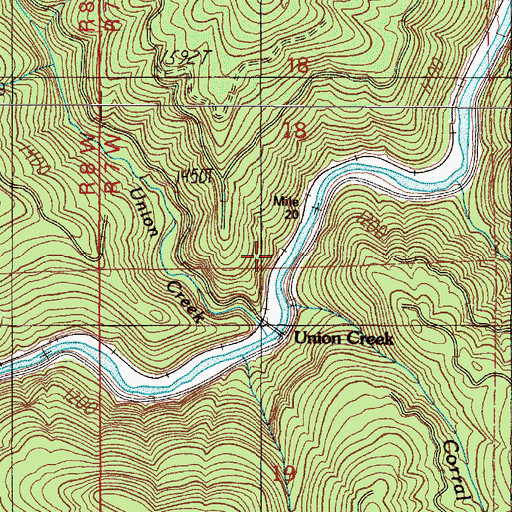 Topographic Map of Union Creek (historical), OR