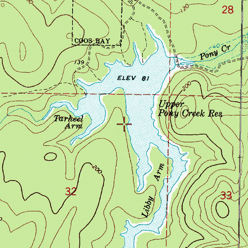 Topographic Map of Upper Pony Creek Reservoir, OR