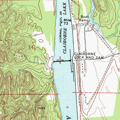 Topographic Map of Claiborne Lake, AL