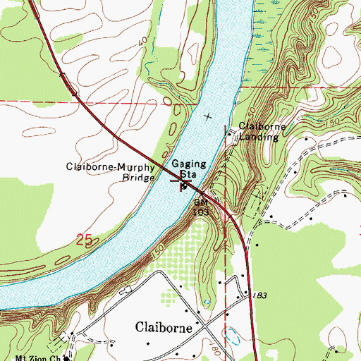 Topographic Map of Claiborne-Murphy Bridge, AL