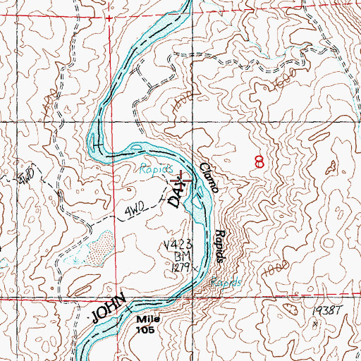 Topographic Map of Clarno Rapids, OR