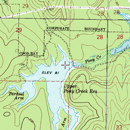 Topographic Map of Upper Pony Creek Dam, OR
