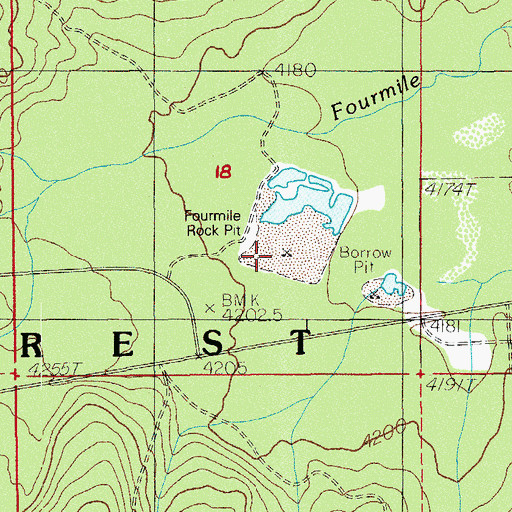 Topographic Map of Fourmile Rock Pit, OR