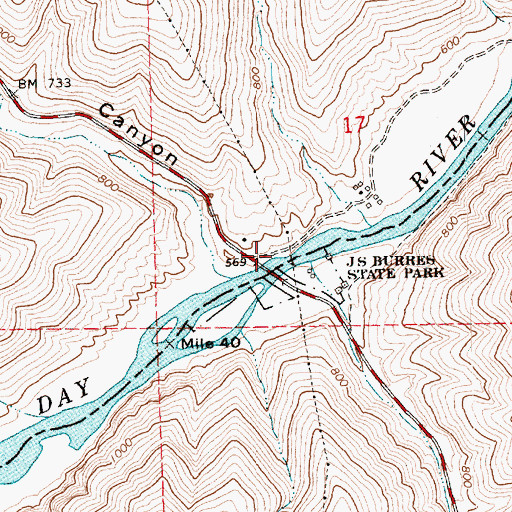 Topographic Map of Cottonwood Bridge, OR