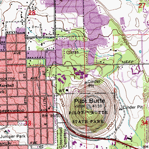 Topographic Map of Pilot Butte Middle School, OR