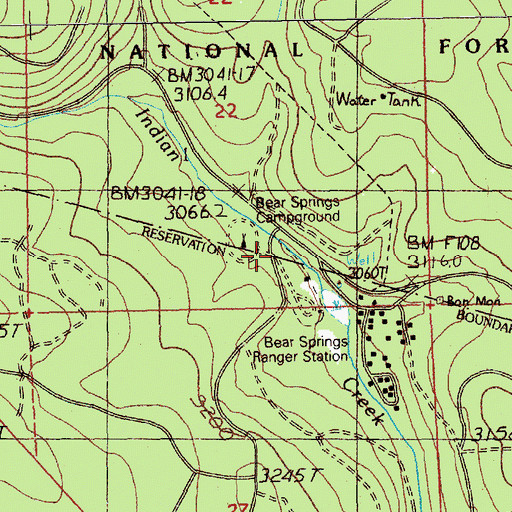 Topographic Map of Bear Springs Recreation Site, OR