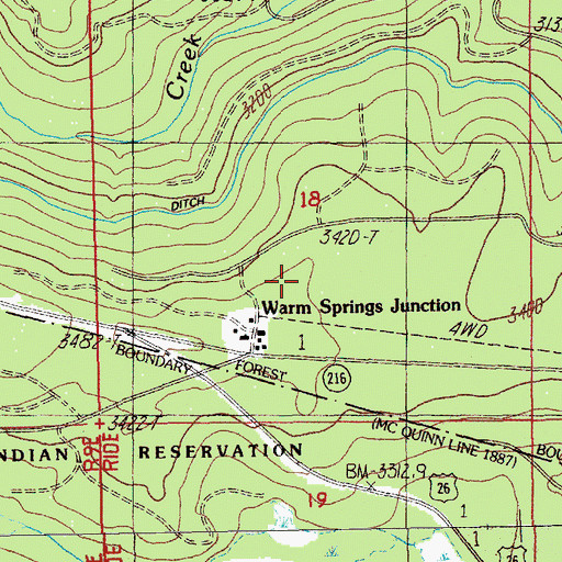 Topographic Map of Warm Springs Junction, OR
