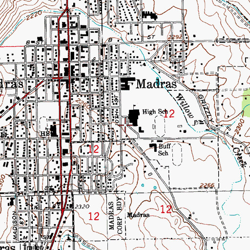Topographic Map of Madras High School, OR