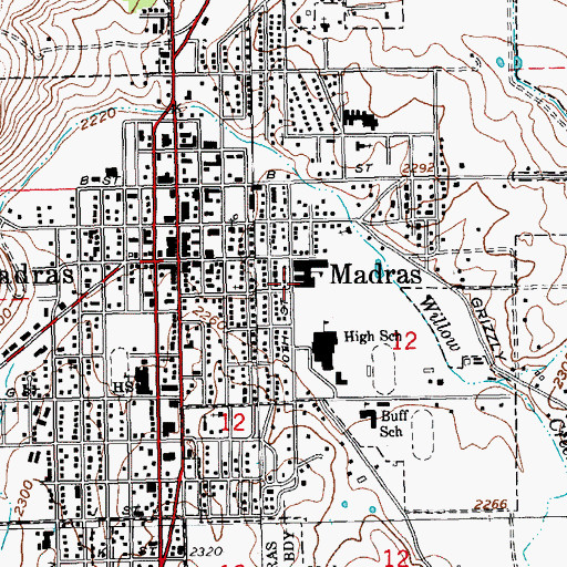Topographic Map of Madras Elementary School, OR