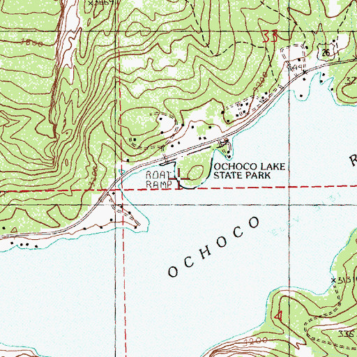 Topographic Map of Ochoco Lake State Park, OR