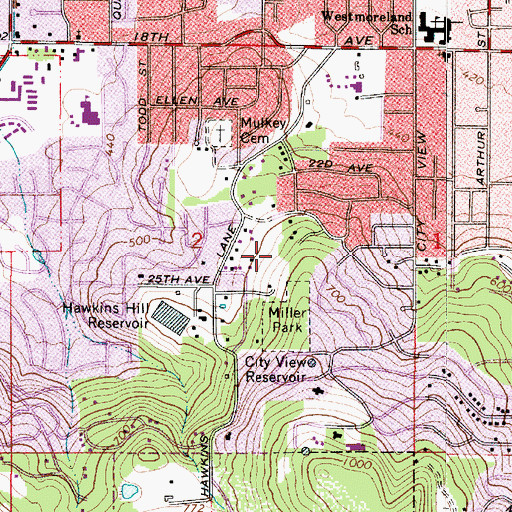 Topographic Map of Hawkins Heights City Park, OR