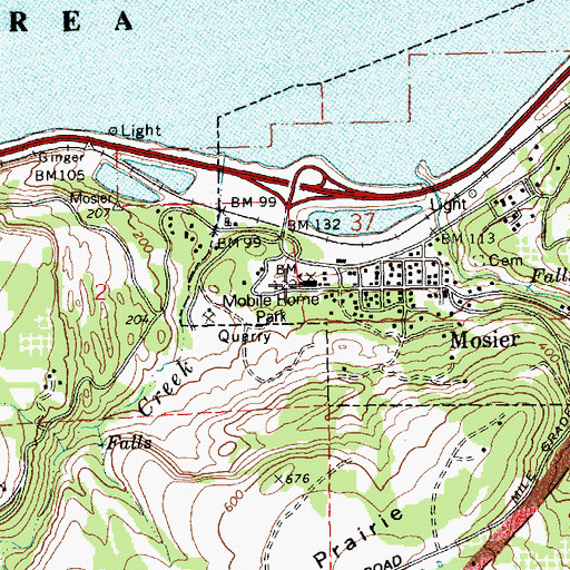Topographic Map of Mosier Community School, OR