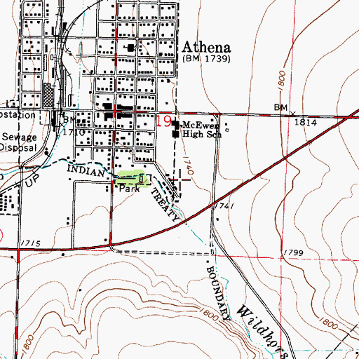 Topographic Map of Athena Elementary School, OR
