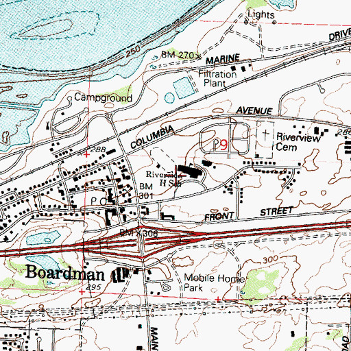 Topographic Map of Riverside Junior and Senior High School, OR
