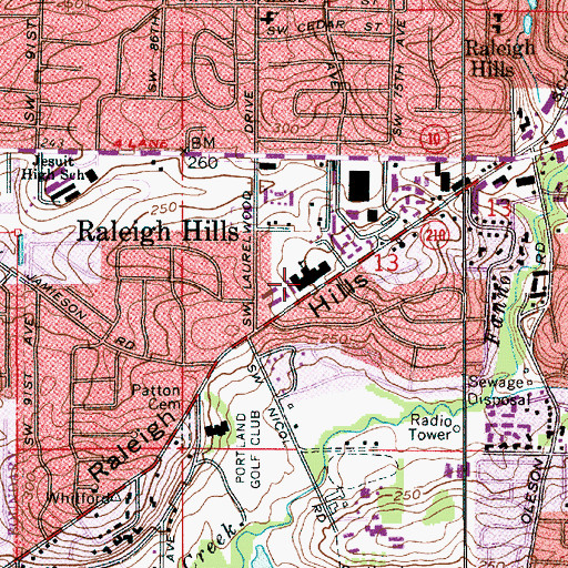 Topographic Map of Raleigh Hills Elementary School, OR