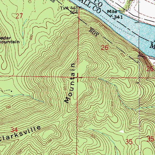 Topographic Map of Clarksville Mountain, AL