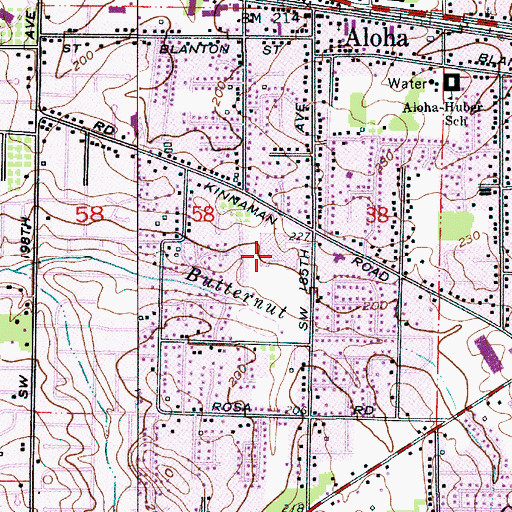 Topographic Map of Aloha High School, OR